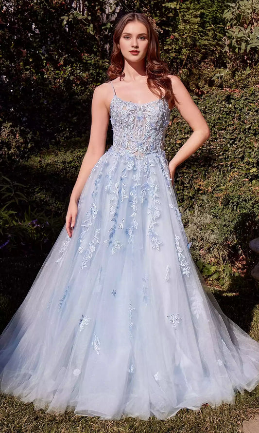 Exquisite floral lace decals embellish the long A-line silhouette, making you shine at night with Prom Dresses
