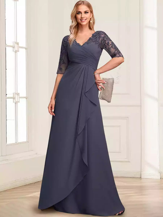 Exquisite lace chiffon A-line/princess V-neck and ruffled Mother of the Bride Dresses