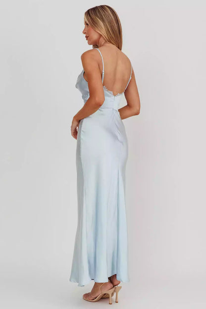 Exquisite lace edge collar with lining, sloping collar and zipper at the back Bridesmaid Dresses