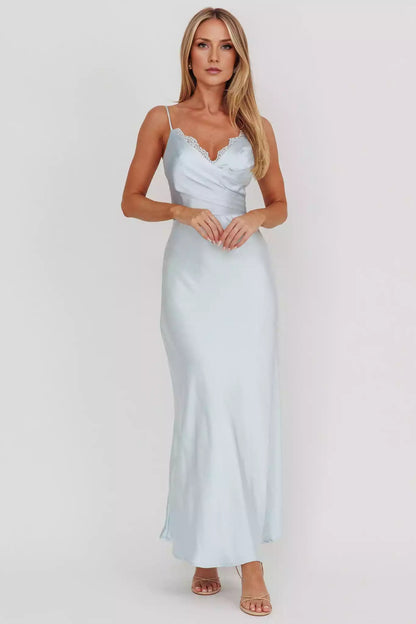 Exquisite lace edge collar with lining, sloping collar and zipper at the back Bridesmaid Dresses