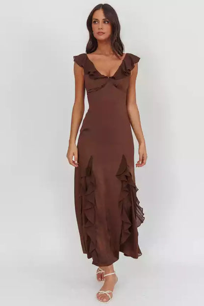 Exquisite ruffled edges without lining, ruffled edges with zipper at the back Prom Dresses
