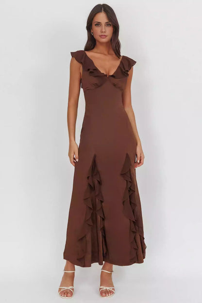 Exquisite ruffled edges without lining, ruffled edges with zipper at the back Prom Dresses