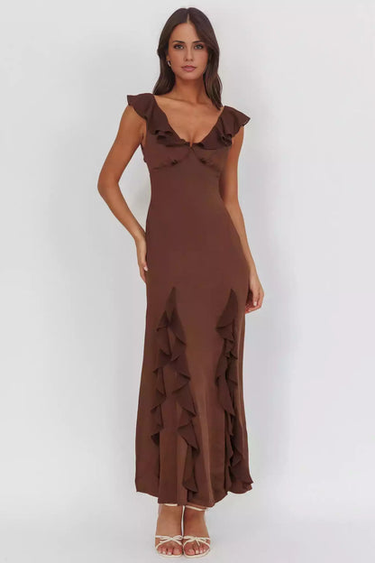 Exquisite ruffled edges without lining, ruffled edges with zipper at the back Prom Dresses