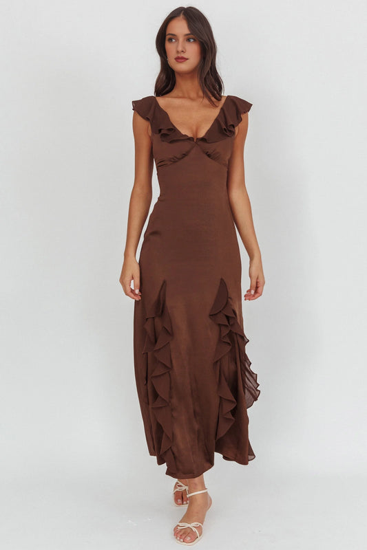 Exquisite ruffled unlined bridesmaid dress with zipper back