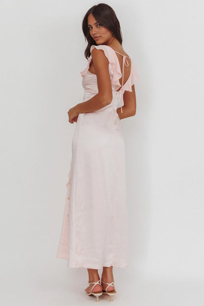 Exquisite ruffled unlined bridesmaid dress with zipper back