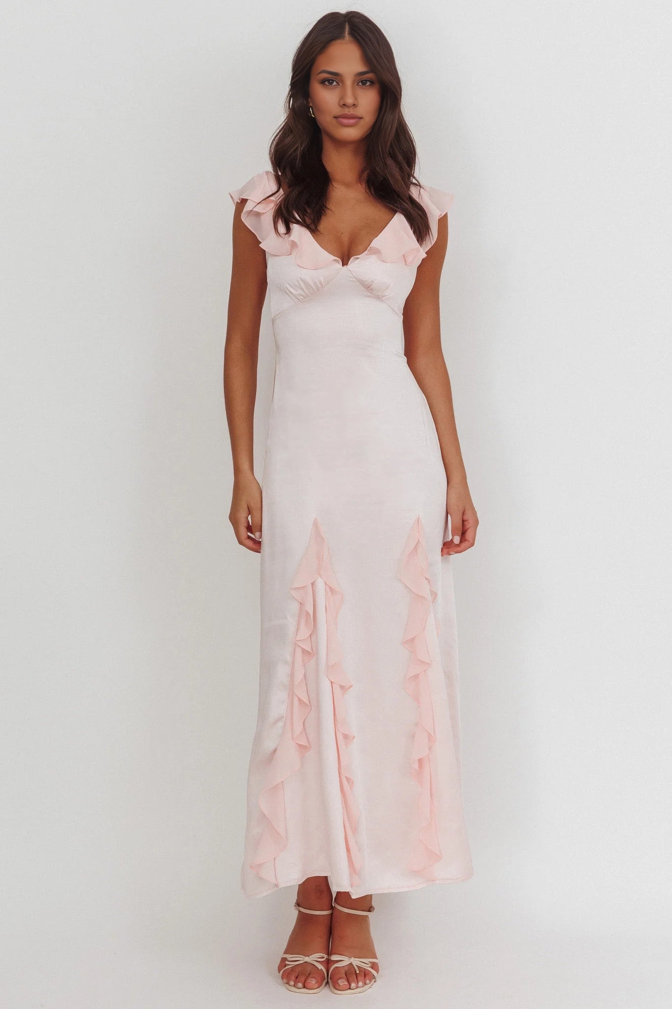 Exquisite ruffled unlined bridesmaid dress with zipper back