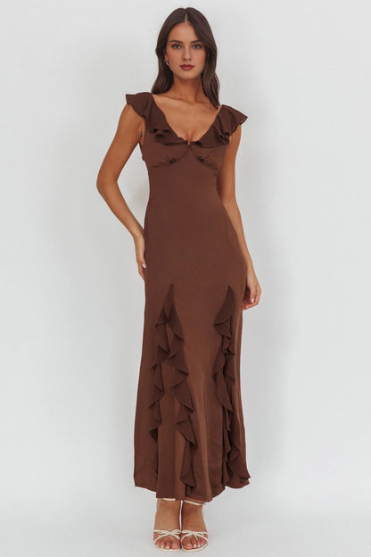 Exquisite ruffled unlined bridesmaid dress with zipper back