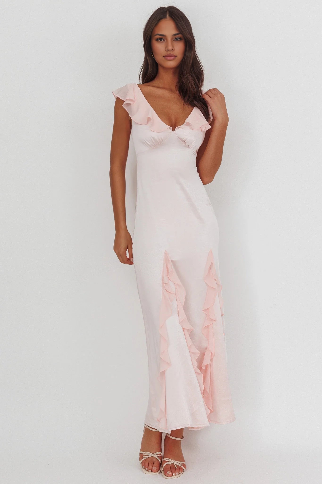 Exquisite ruffled unlined bridesmaid dress with zipper back
