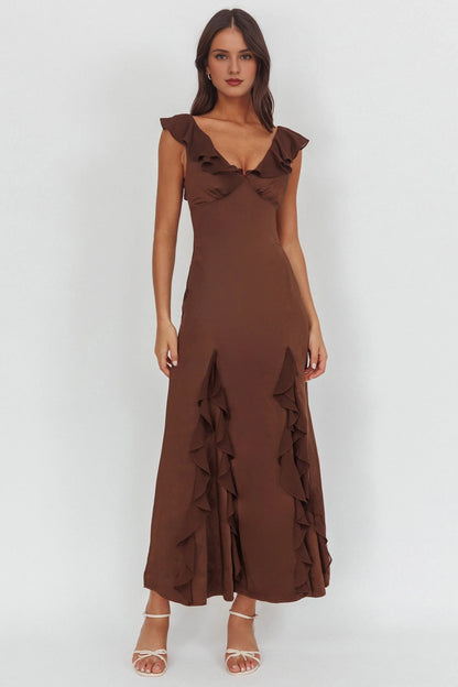 Exquisite ruffled unlined bridesmaid dress with zipper back