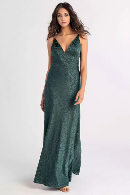 Exquisite satin, slender high waistline, notched neckline, close fitting oblique cut skirt, Bridesmaid Dresses