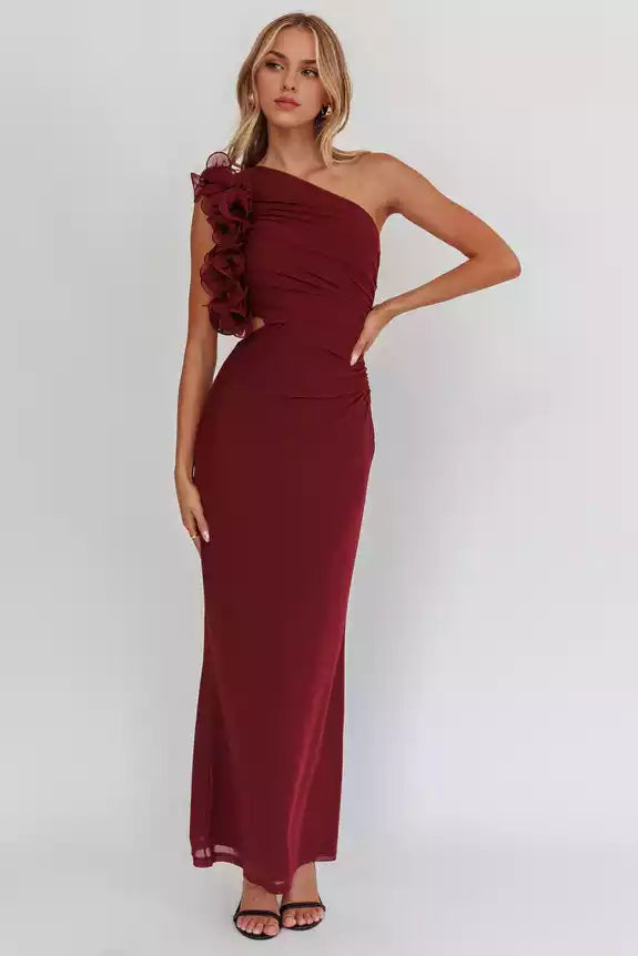 Exquisite shoulder lotus leaf edge decoration details, side zipper waist hollow design Prom Dresses