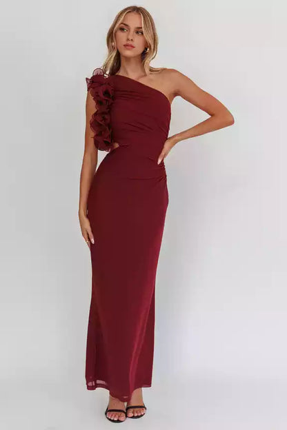 Exquisite shoulder lotus leaf edge decoration details, side zipper waist hollow design Prom Dresses