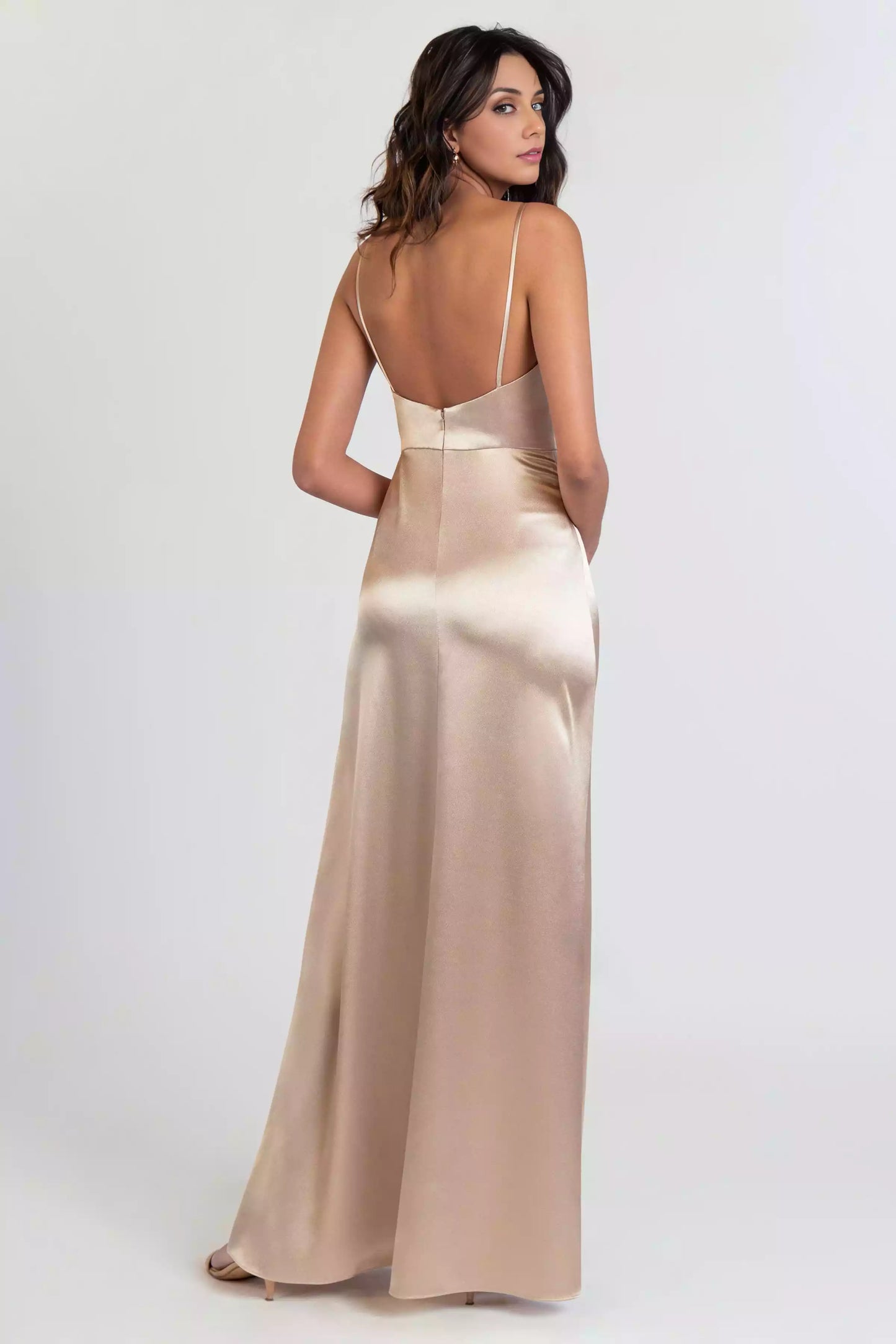 Exquisite slim shoulder strap round neck satin tight corset A-line skirt side slit Bridesmaid Dresses