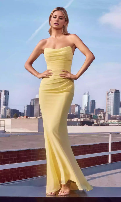 Exquisite strapless long low round neck with delicate pleats, lace up backless pleats Prom Dresses