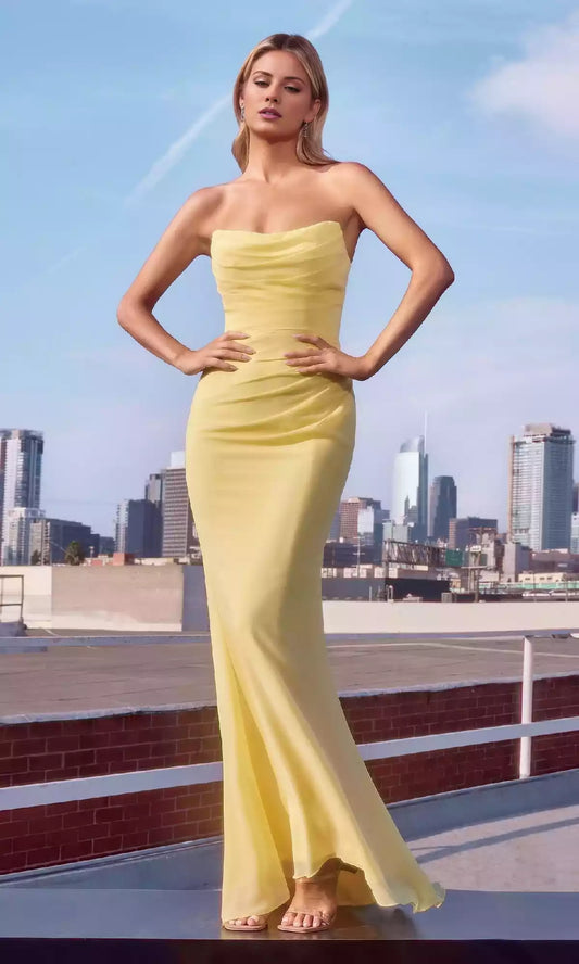 Exquisite strapless long low round neck with delicate pleats, lace up backless pleats Prom Dresses