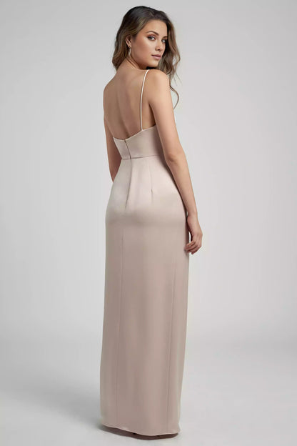 Exquisite thin shoulder strap satin straight neck diagonal pleated tight corset straight tube skirt Bridesmaid Dresses