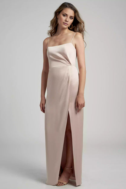 Exquisite thin shoulder strap satin straight neck diagonal pleated tight corset straight tube skirt Bridesmaid Dresses