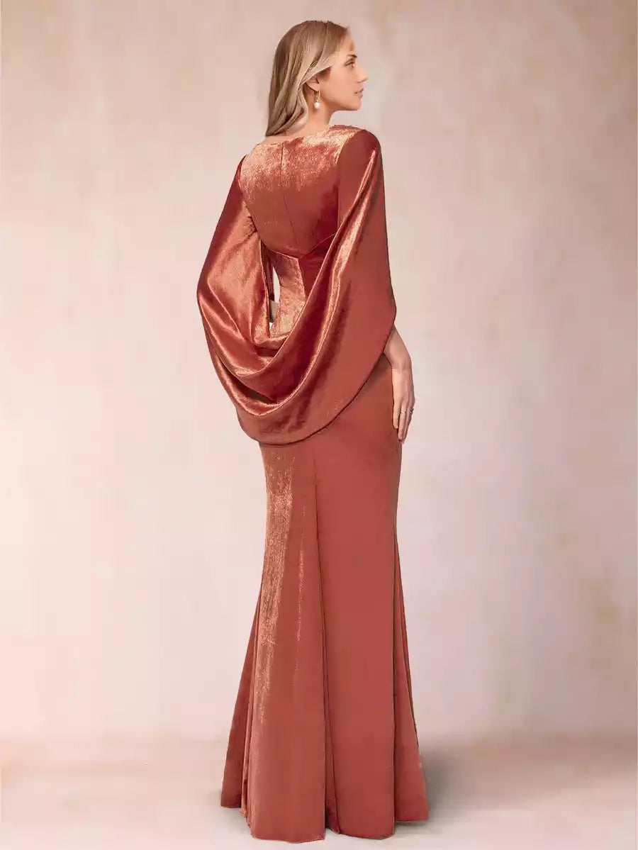 Exquisite trumpet/mermaid V-neck half sleeve and floor Mother of the Bride Dresses