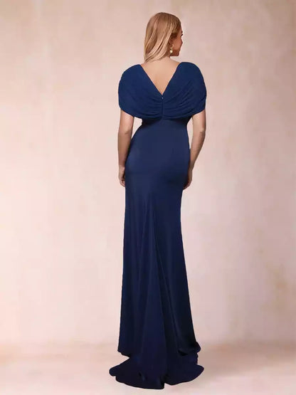 Exquisite trumpet/mermaid V-neck short sleeved pleated Mother of the Bride Dresses