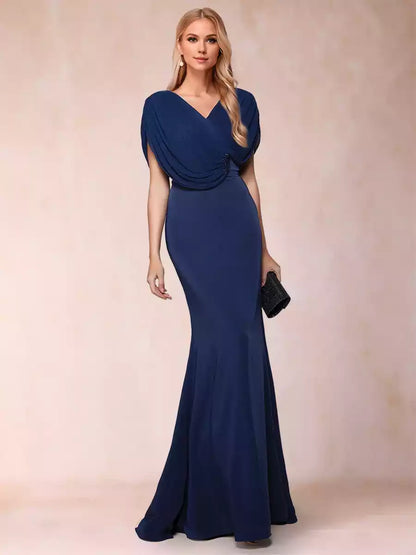 Exquisite trumpet/mermaid V-neck short sleeved pleated Mother of the Bride Dresses
