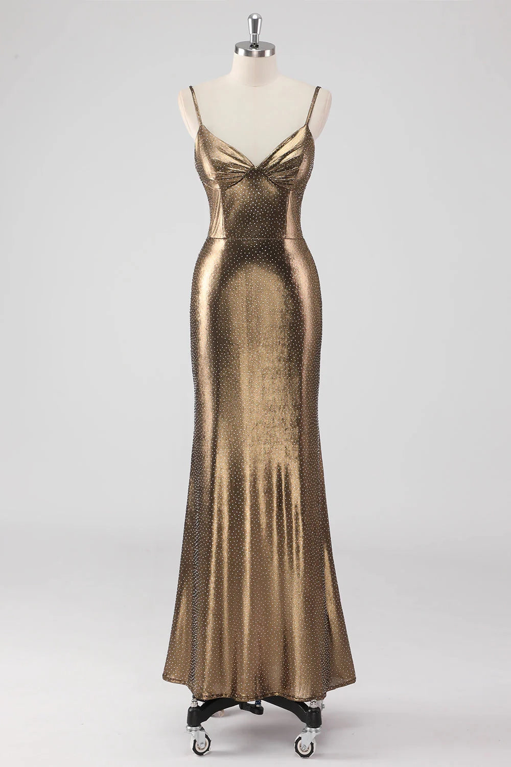 Eye catching mermaid thin shoulder strap long bead decoration slim fit bride mother dress