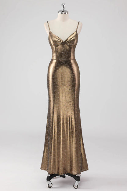 Eye catching mermaid thin shoulder strap long bead decoration slim fit bride mother dress