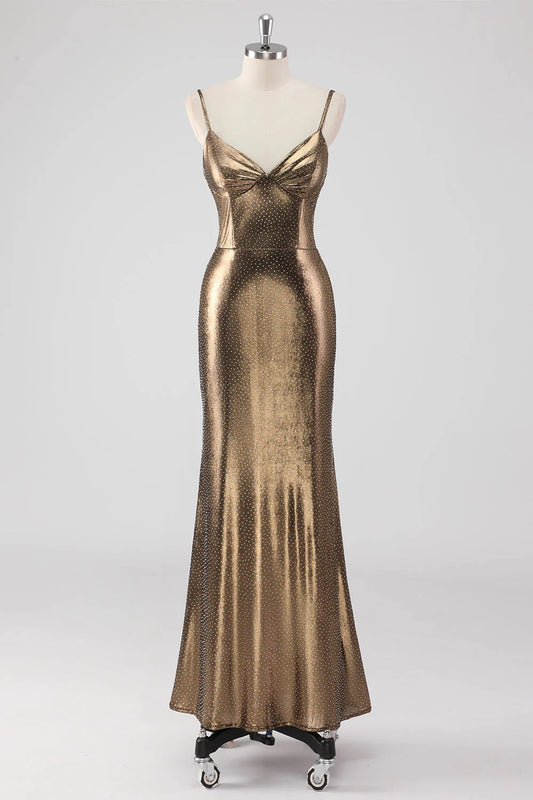 Eye catching mermaid thin shoulder strap long bead decoration slim fit bride mother dress