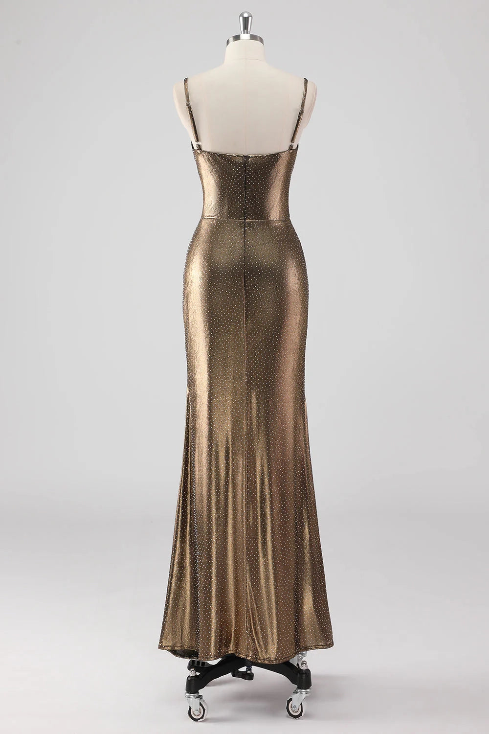 Eye catching mermaid thin shoulder strap long bead decoration slim fit bride mother dress