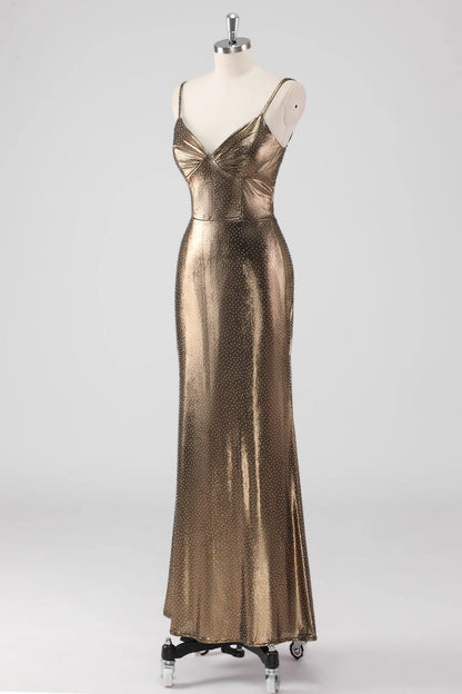 Eye catching mermaid thin shoulder strap long bead decoration slim fit bride mother dress