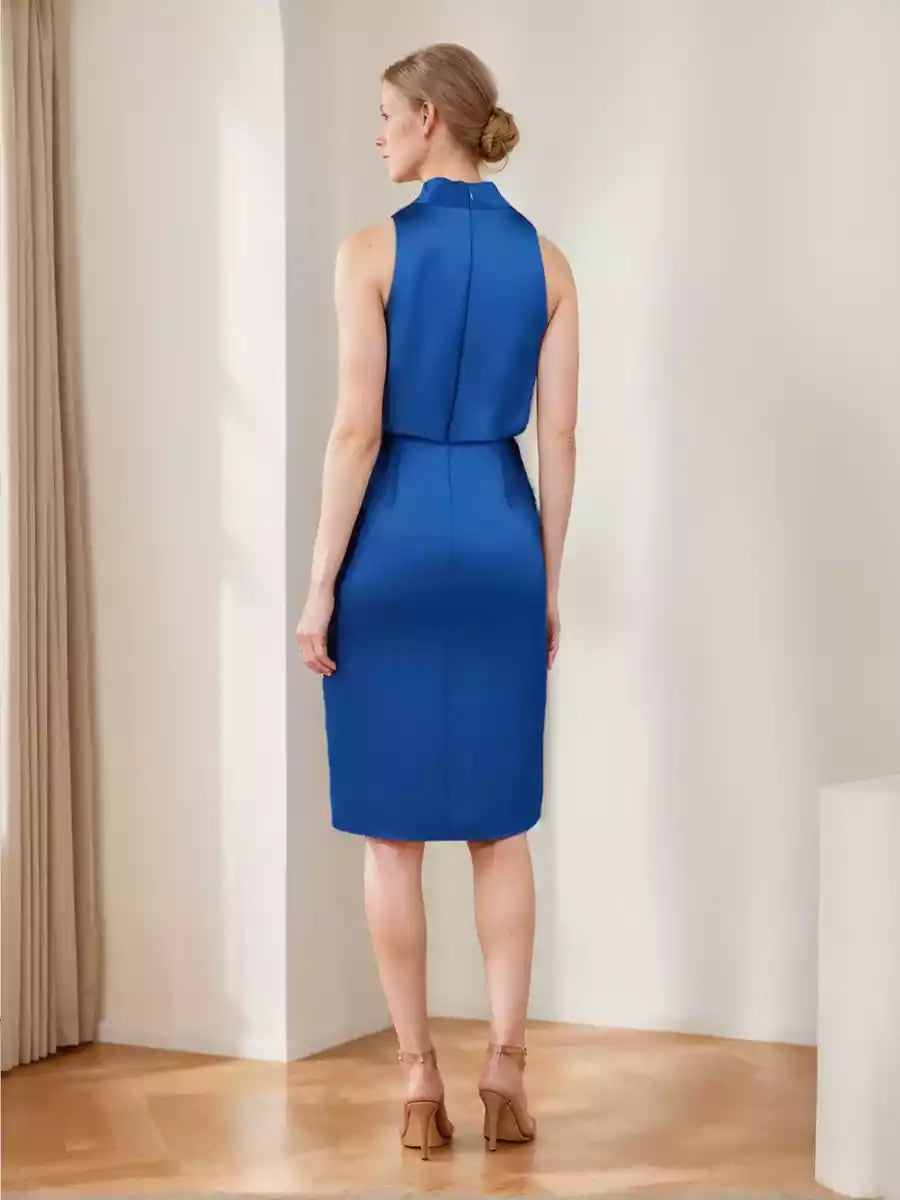 Eye catching slim fit/straight neck with knee length pleats Mother of the Bride Dresses