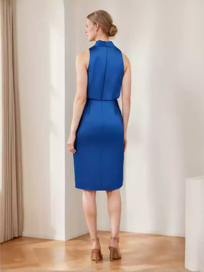 Eye catching slim fit/straight neck with knee length pleats Mother of the Bride Dresses