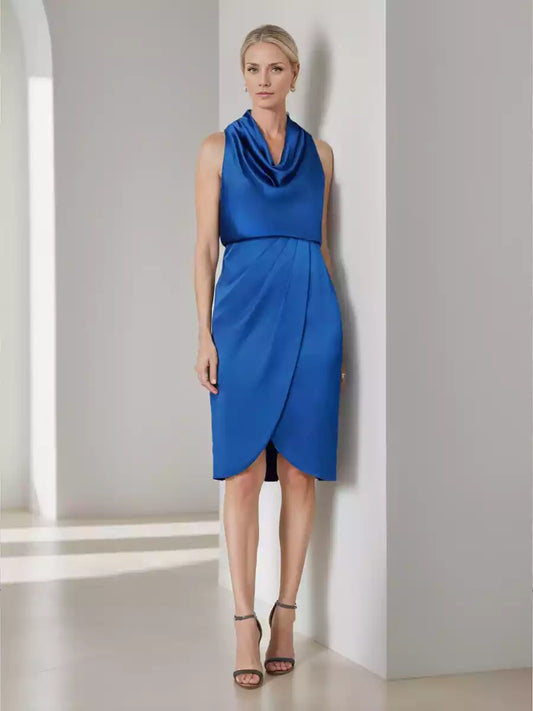 Eye catching slim fit/straight neck with knee length pleats Mother of the Bride Dresses