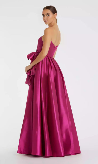 Eye catching strapless long taffeta sweetheart neckline with ruffled edges and side slits, A-line silhouette perfectly showcasing graceful figure Prom Dresses
