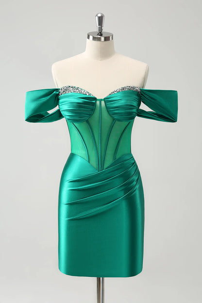 Glitter Green Tight Off the shoulder Corset Homecoming Dress
