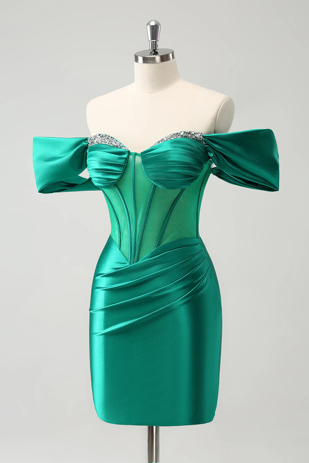 Glitter Green Tight Off the shoulder Corset Homecoming Dress