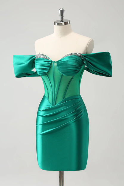 Glitter Green Tight Off the shoulder Corset Homecoming Dress