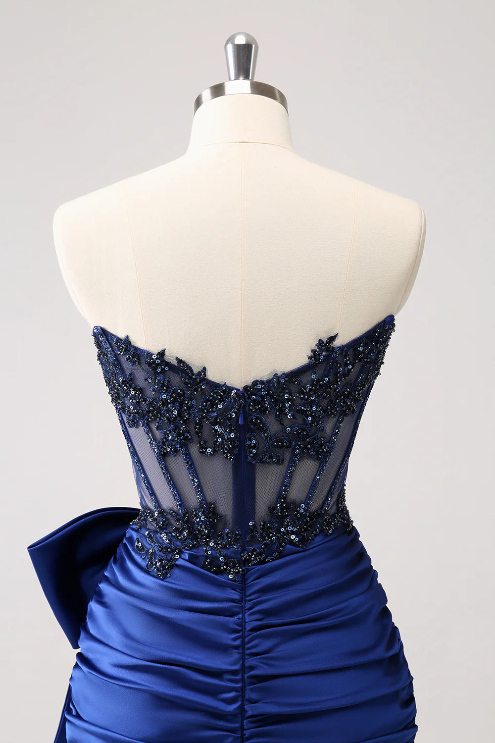 Navy Tight Strapless Corset Pleated Short Beaded Homecoming Dress