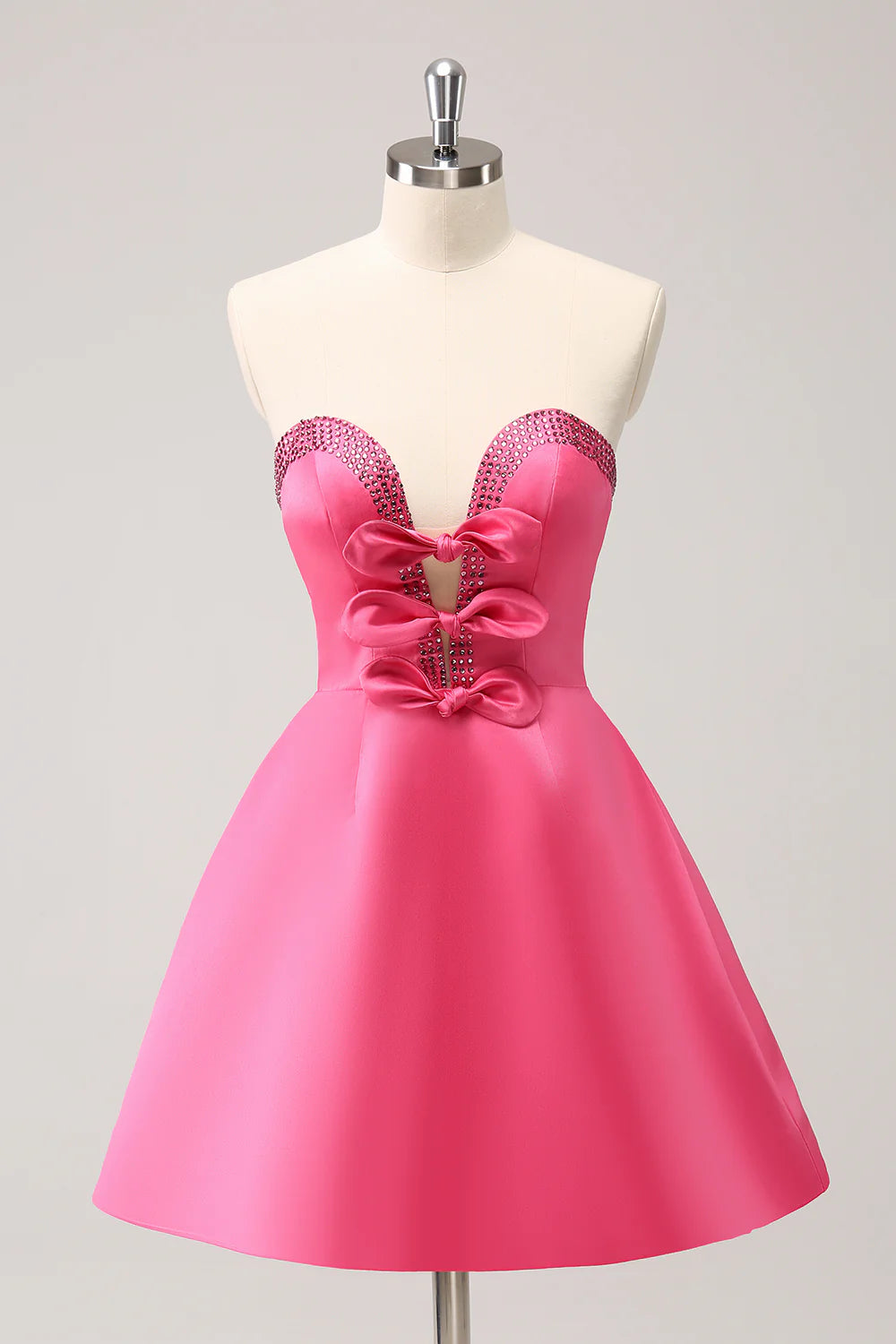 Hot Pink A Line Strapless Cut Out Homecoming Dress