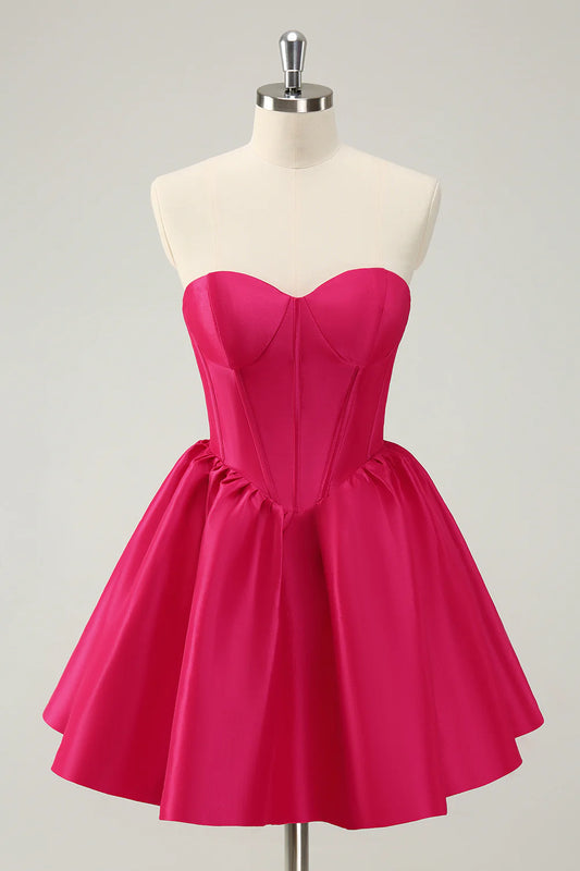 A Line Sweetheart Corset Short Fuchsia Homecoming Dress