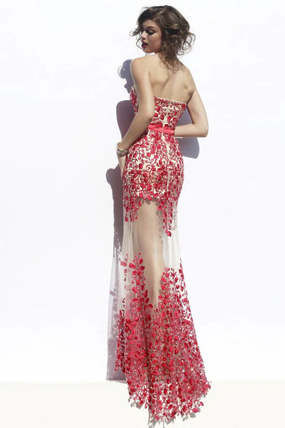 Hollow lace pearl belt without shoulder strap and ground fitting ball dress