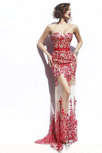Hollow lace pearl belt without shoulder strap and ground fitting ball dress