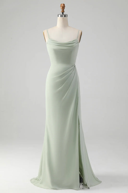 Fashionable and minimalist slim fitting slim shoulder strap and ground chiffon bridesmaid dress