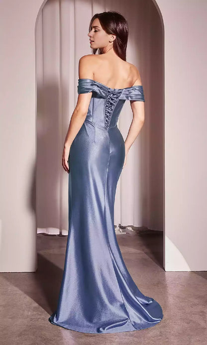 Fashionable off shoulder long corset, back tie up long skirt, side slit, beautiful silhouette Prom Dresses