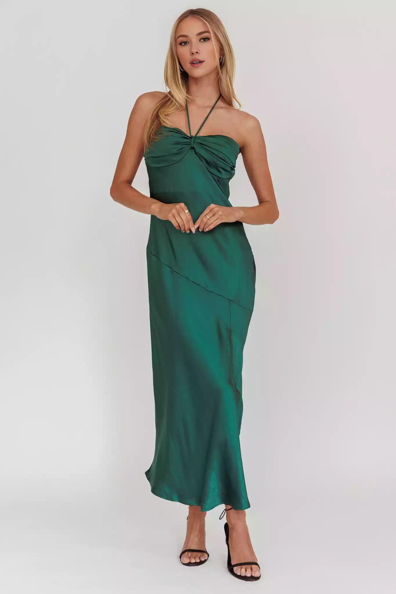 Fashionable satin bust with lining, heart-shaped neckline without shoulder straps, front slit, side zipper, Bridesmaid Dresses