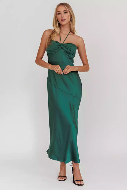 Fashionable satin bust with lining, heart-shaped neckline without shoulder straps, front slit, side zipper, Bridesmaid Dresses