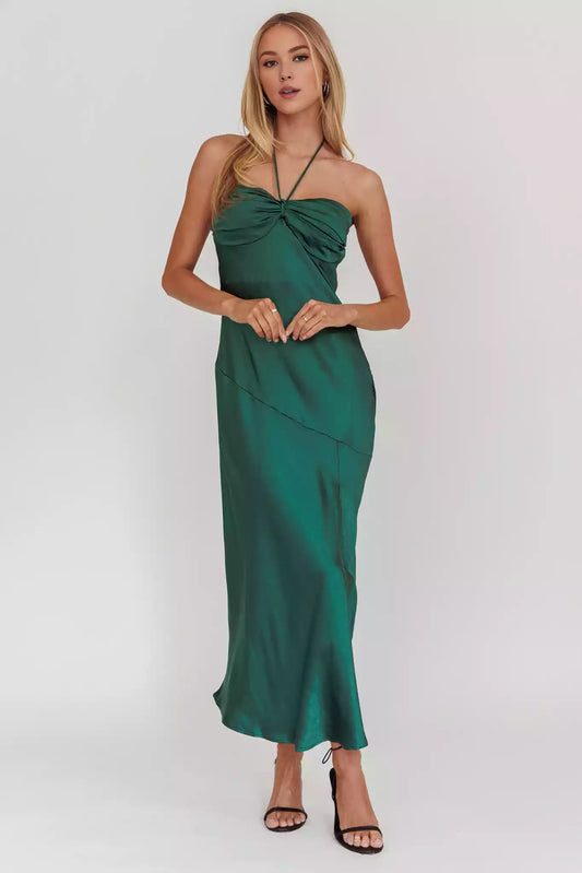 Fashionable satin bust with lining, heart-shaped neckline without shoulder straps, front slit, side zipper, Bridesmaid Dresses