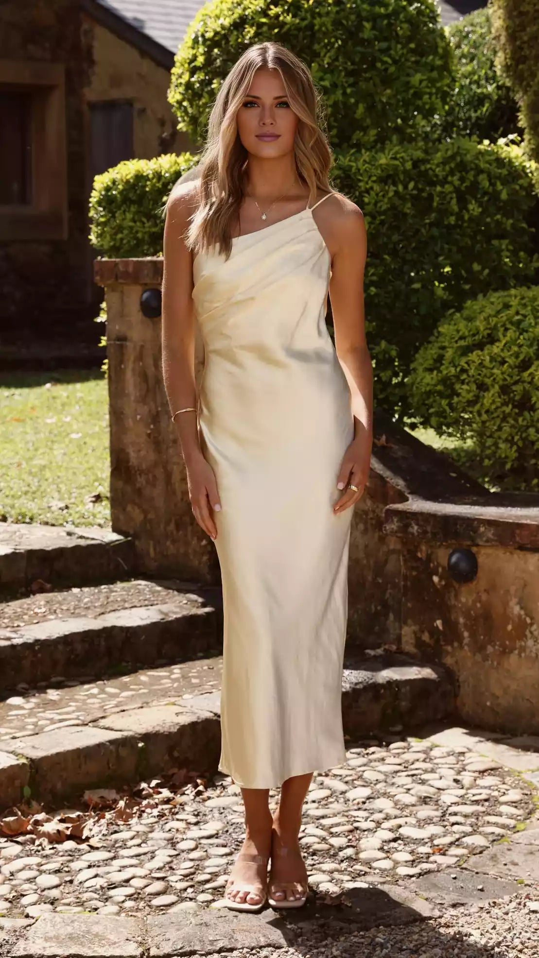 Fashionable single shoulder pleated double shoulder strap, backless wrap, wrapped front cross strap, Prom Dresses