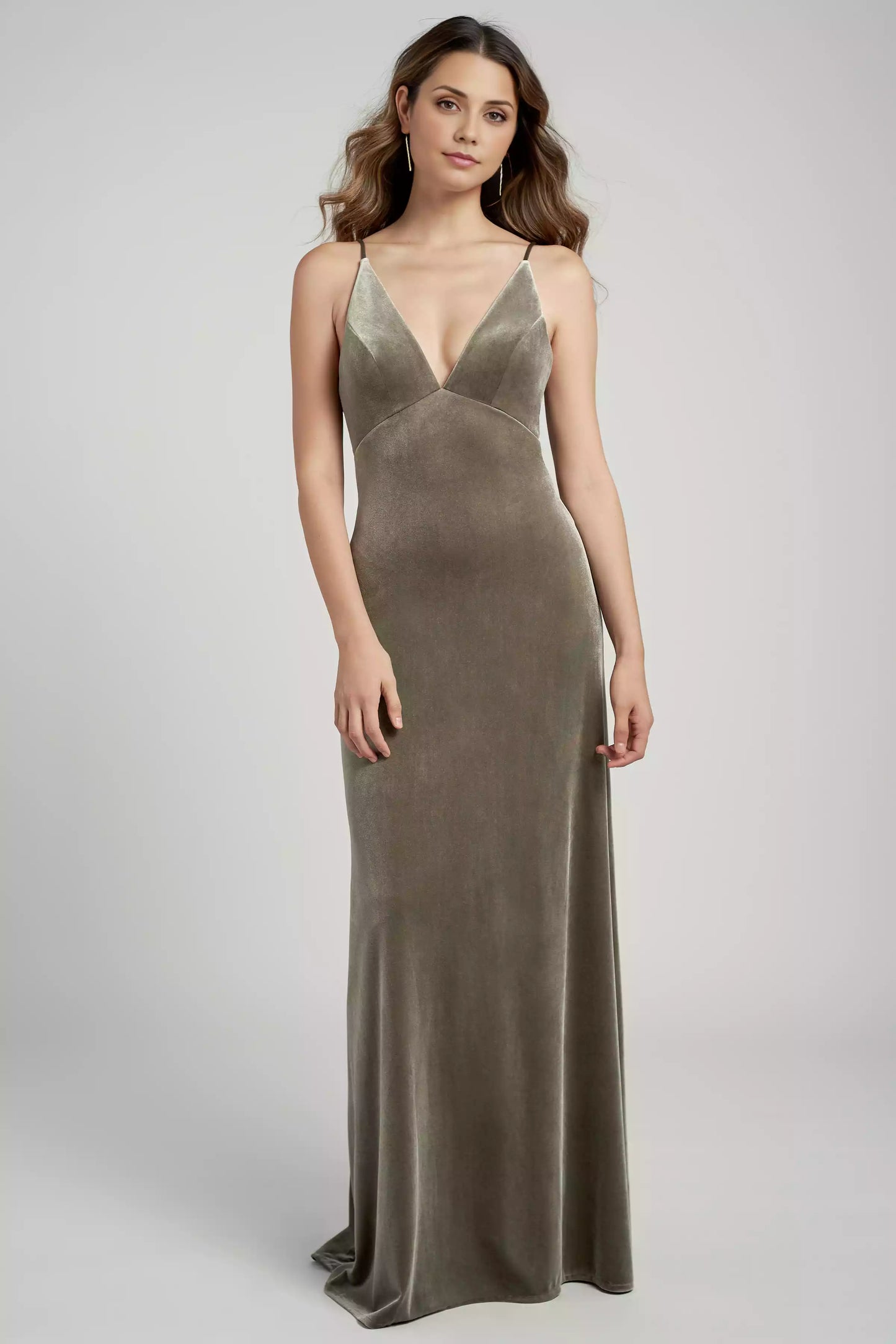 Fashionable velvet classic suspender V-neck thin shoulder strap low round neck diagonal cut skirt Bridesmaid Dresses