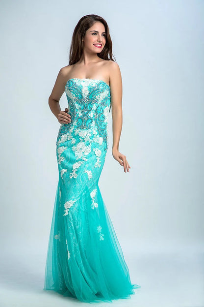 Beaded stickers strapless mermaid formal dress  formal dress