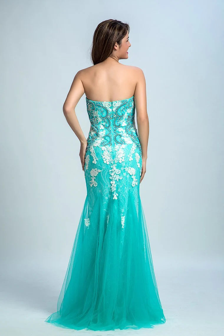 Beaded stickers strapless mermaid formal dress  formal dress